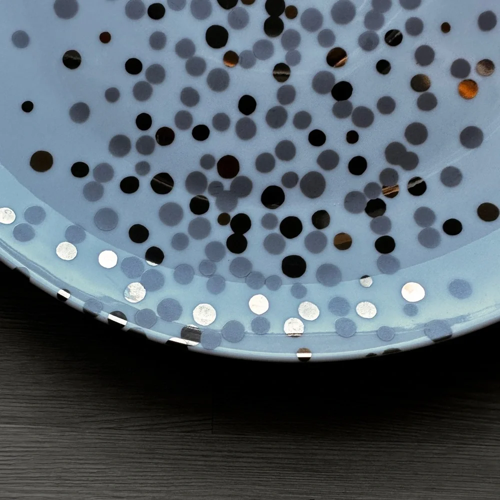 NEW & Very RARE! Crate & Barrel Metallic Dot Platter Serving Dish Plate Server